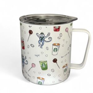 Starbucks White Mug with Fun Monkey and Coffee Design